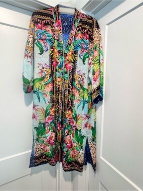 Johnny Was Reversible silk Vibrant Tropical Floral Kimono - Multicolor